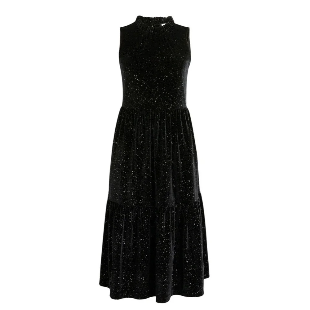 J. Crew NWT -1217‎ Shimmer Velvet Black Tiered Midi Dress BV968 Womens Size 10